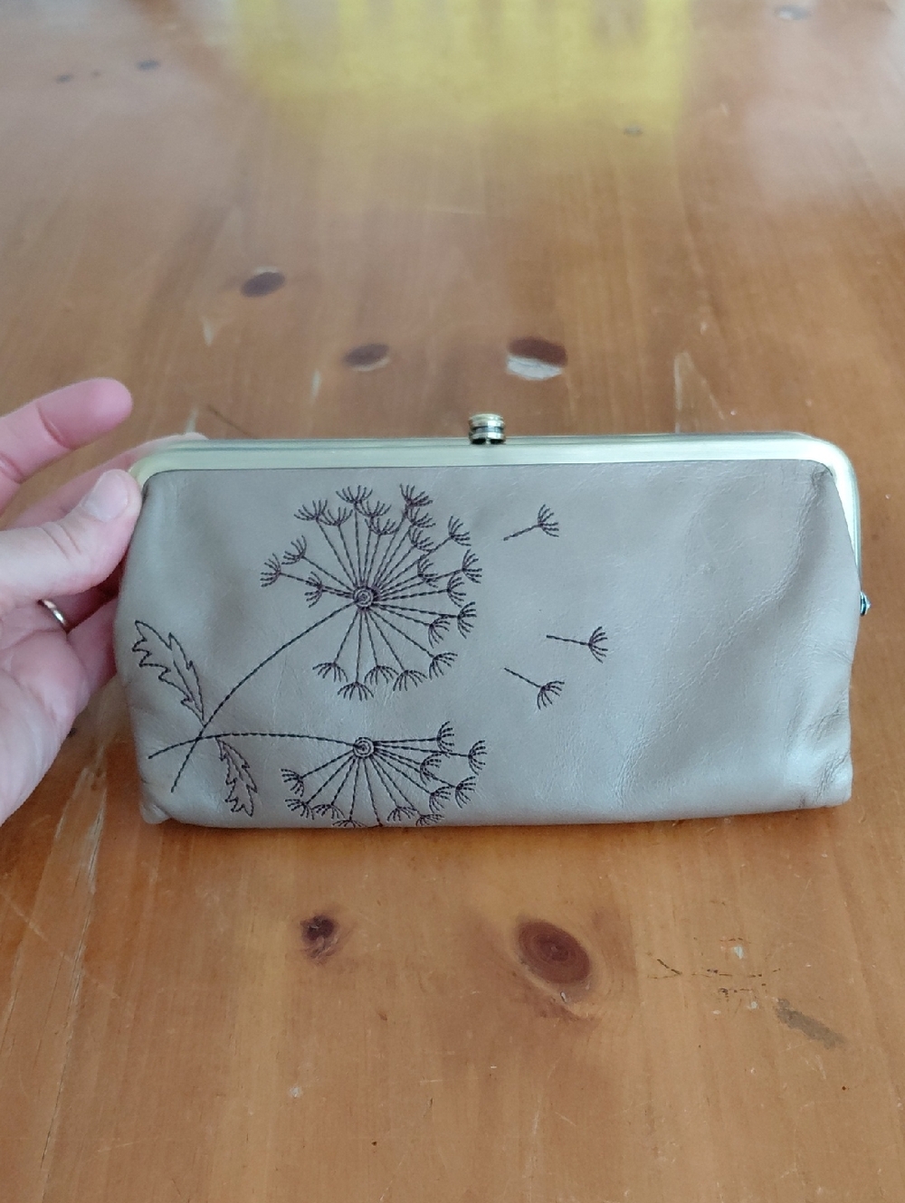 HOBO Lauren Leather Clutch Wallet with  Dandelion Embroidery